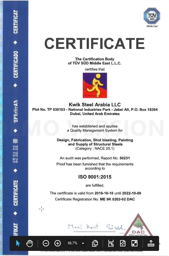 Kwik Steel has established and applies a Quality Management System for Fabrication, Short blasting, Painting and Supply of Structural Steel.